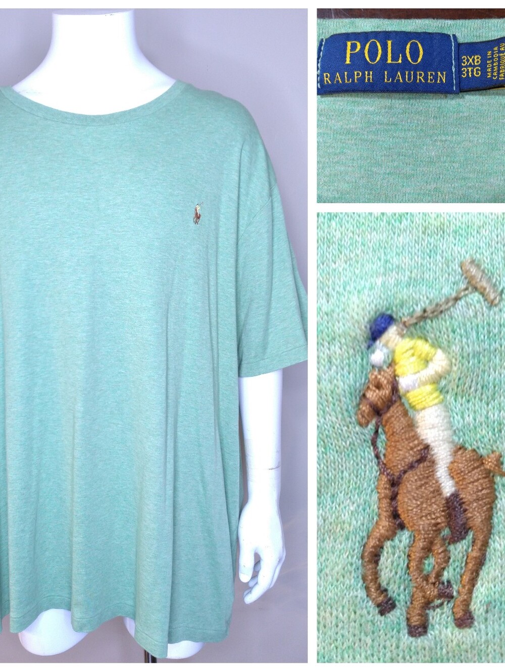 POLO RALPH LAUREN T Shirt 3XB Green MULTICOLOR PONY 3XL BIG & TALL XXXL Mens RL